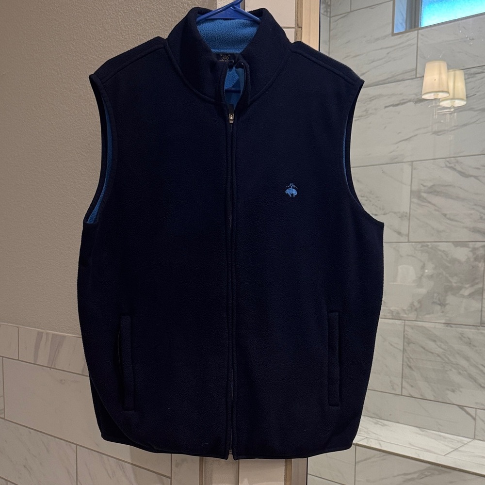 Brooks Brothers Navy Fleece Vest with Light Blue Logo